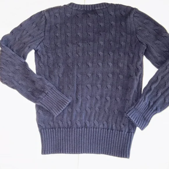 Boys Polo Ralph Lauren 100% Cotton Cable Knit Navy Blue Sweater Red Horse size 8 - Picture 5 of 8